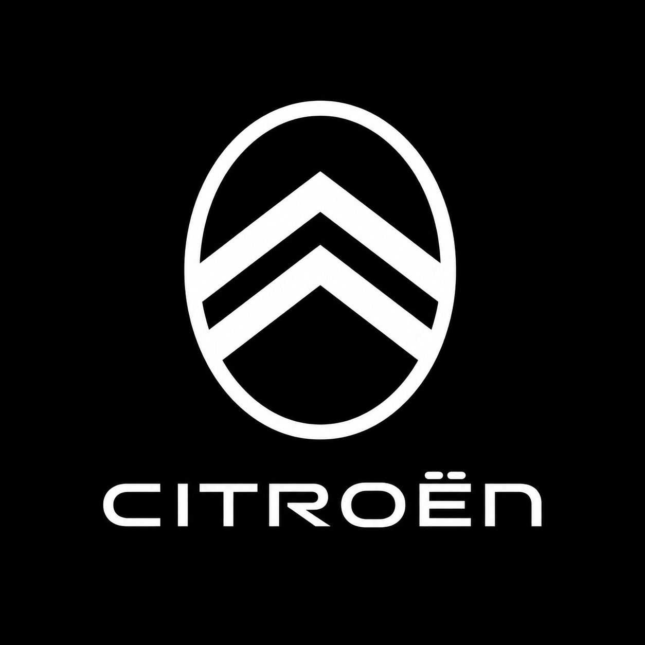 Logo Citroën blanc sur fond noir