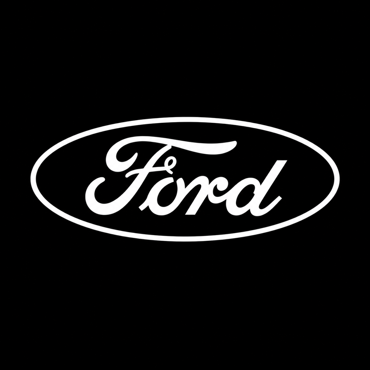 Logo Ford blanc sur fond noir